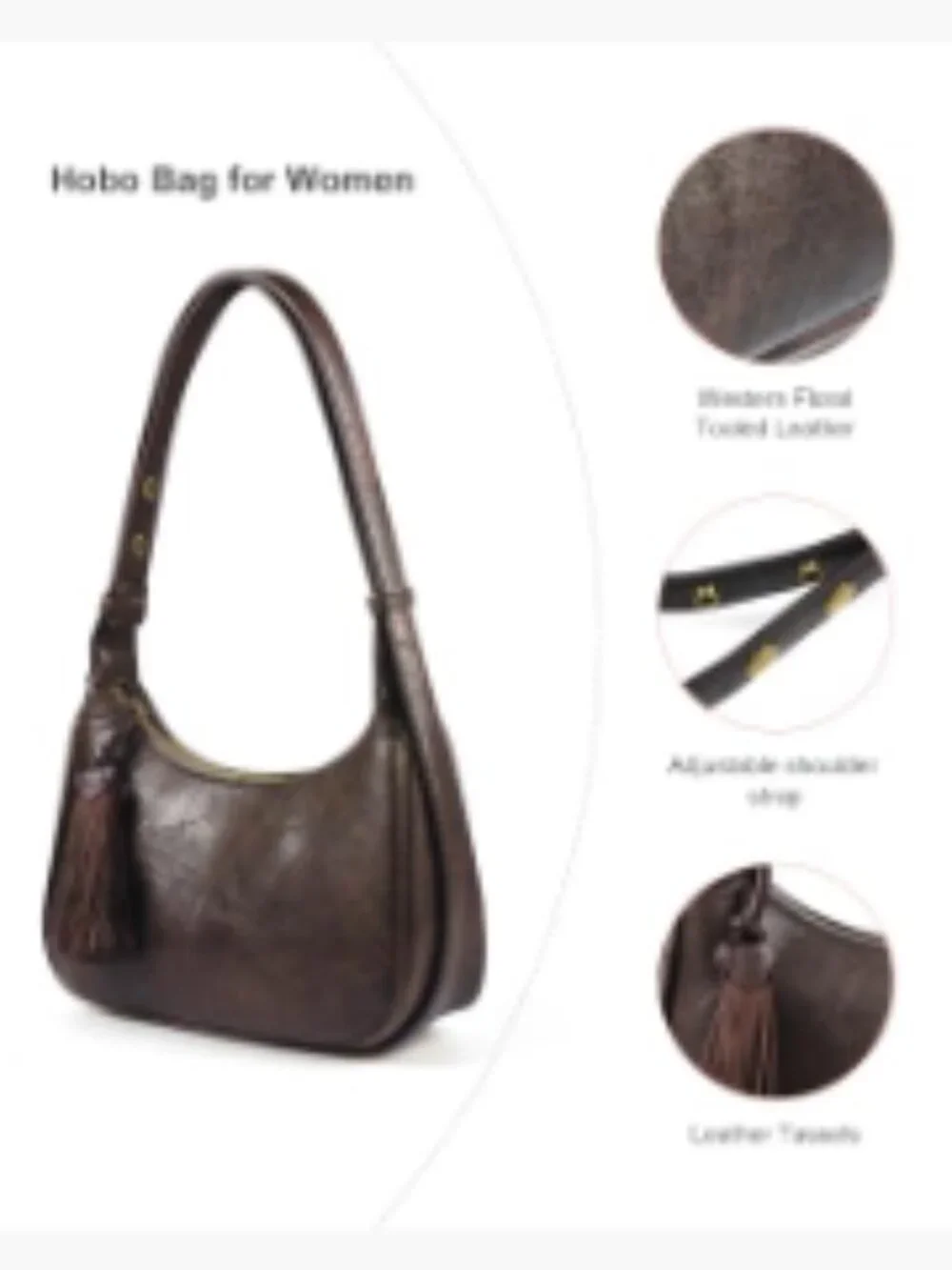 Retro Hobo Shoulder Bag Vegan Leather Floral Embossed Crossbody Purse Tassel